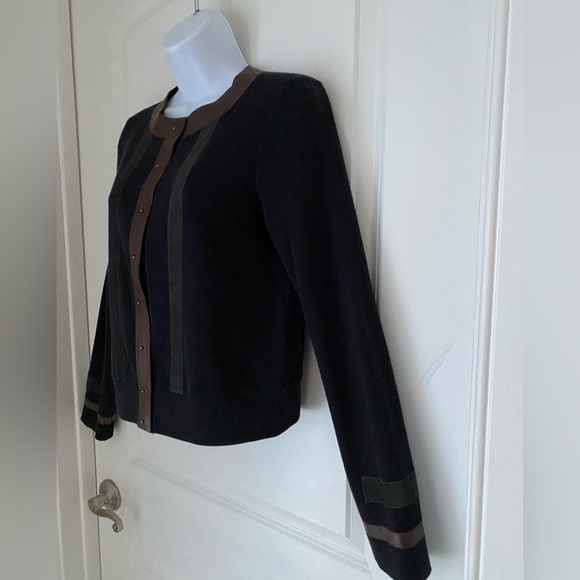 Rozae Nichols Cardigan Leather & Suede Accents Sphere Metallic Buttons Size S - Picture 2 of 9